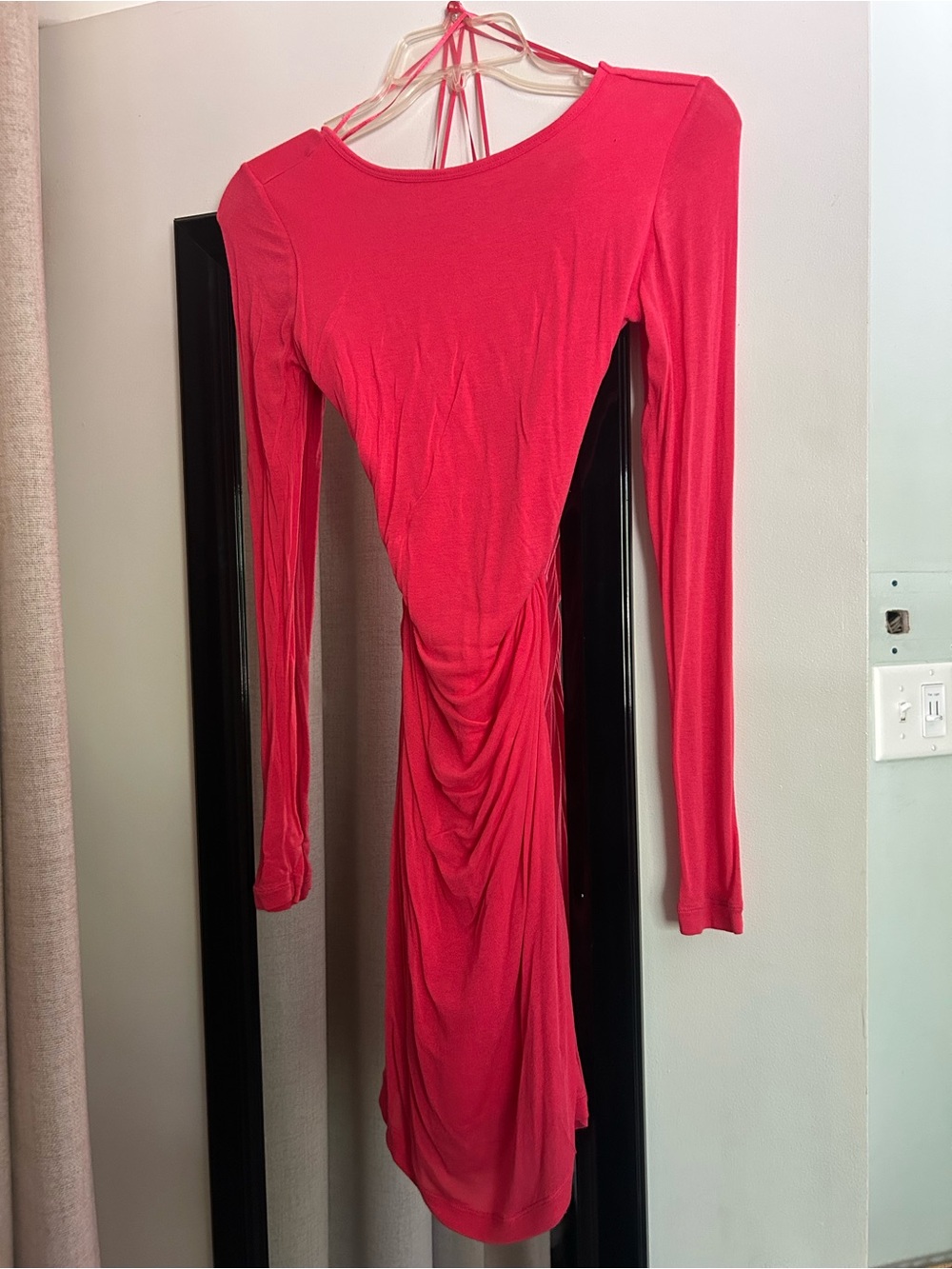 Guess Long Sleeve Ruched Pink Mini Dress